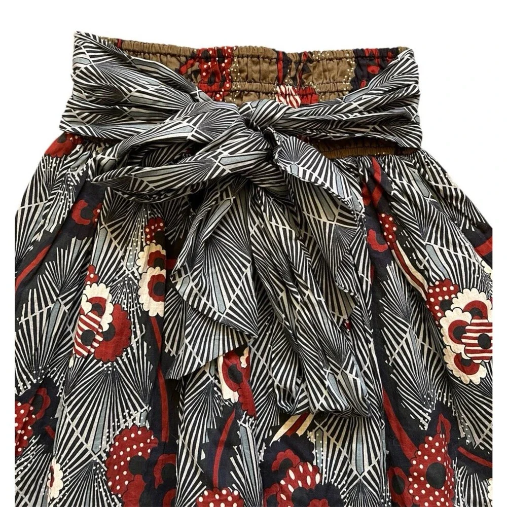 Anthropologie LET ME BE Floral Abstract Belted A-Line Mini Skirt Boho XS NWT